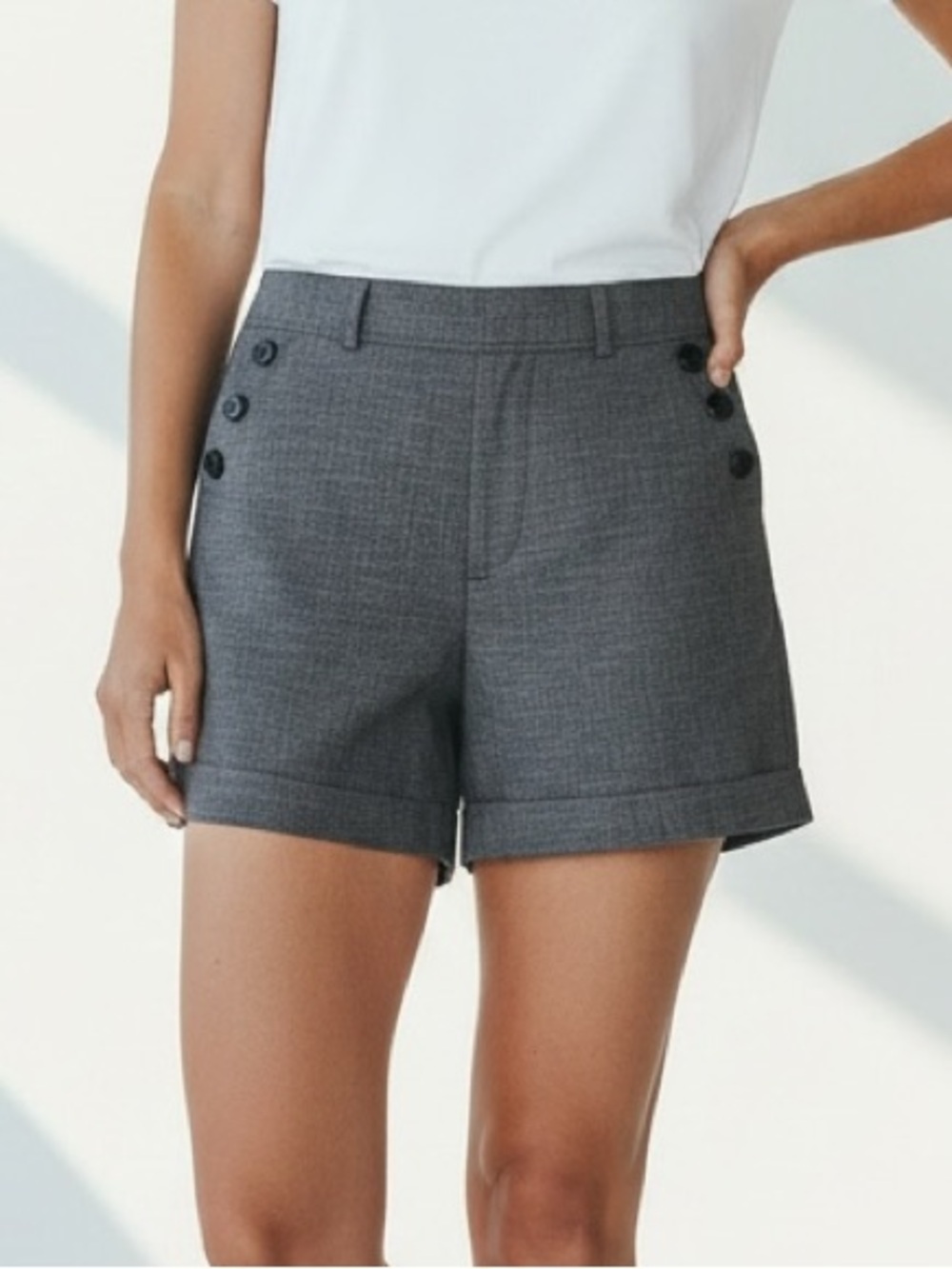 High Waist Gray Shorts with Buttons